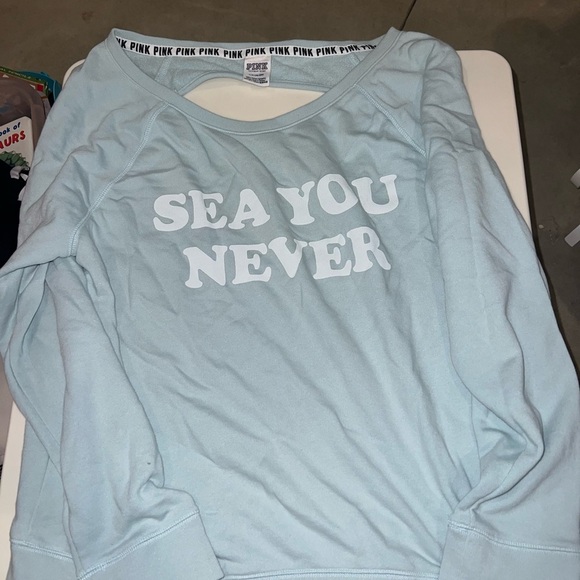 PINK Victoria's Secret Sweaters - PINK Victoria's Secret Light Blue Crew Neck Sweater